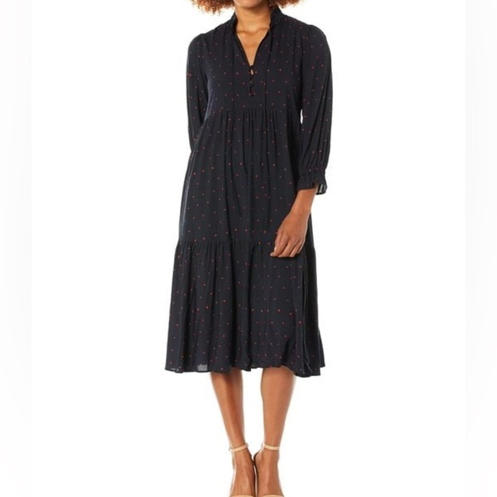 Ag Adriano Goldschmied Black Midi Dress with Pink Dot Print